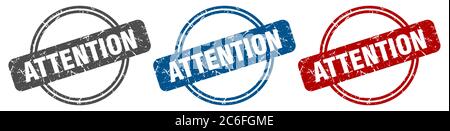Achtung-Stempel. Achtung-Schild. Achtung-Etikett gesetzt Stock Vektor