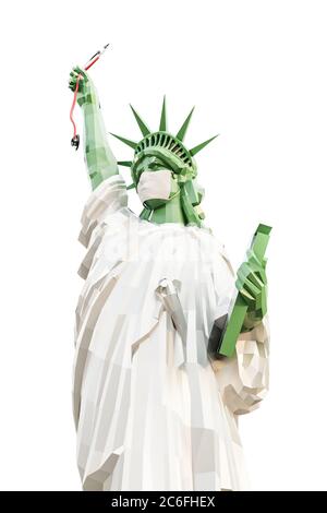 freiheitsstatue mit einer OP-Maske 3d-Illustration Stockfoto