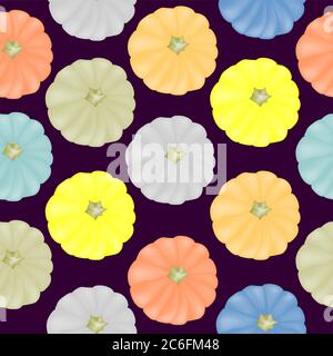 Kürbis Nahtloses Muster in rot, gelb, orange, blau und marineblau, grün und lila auf dunklem Hintergrund Stock Vektor