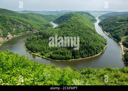 Blick von Cloef auf Saarschleife, Saar, Deutschland Stockfoto