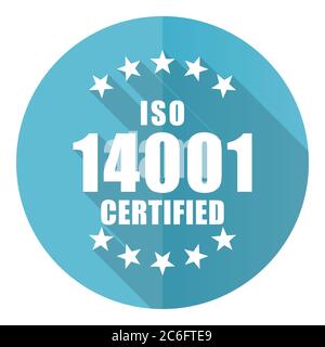 ISO 14001 Vektor-Symbol, flaches Design blau rund Web-Taste isoliert auf weißem Hintergrund Stock Vektor