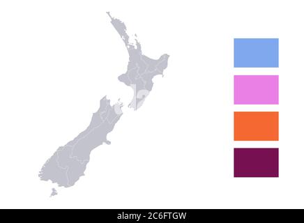 Infografiken der Neuseeland-Karte, einzelne Regionen leer Stockfoto