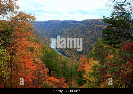 Neue Flussschlucht in West Virginia während Herbstfarben Stockfoto