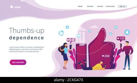 Gefällt die Landing Page „Suchtkonzept“. Stock Vektor