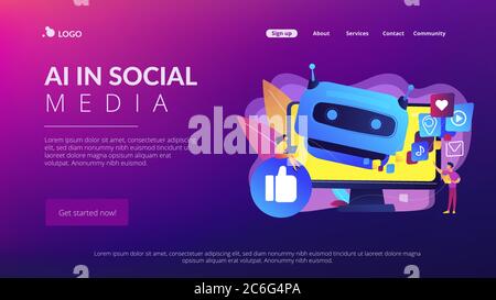 AI in Social Media Konzept Landing Page. Stock Vektor