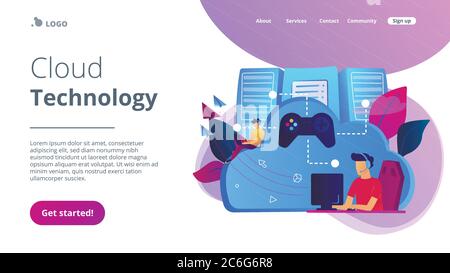 Cloud-gamingconcept Landing Page. Stock Vektor