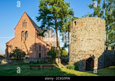 Neugotische Stiftskirche St. Johannes der Täufer, Burgruine, Amöeneburg, Hessen, Deutschland Stockfoto