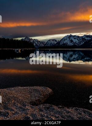 Sonnenuntergang, Teton Range, Grand Teton National Park, Wyoming Stockfoto