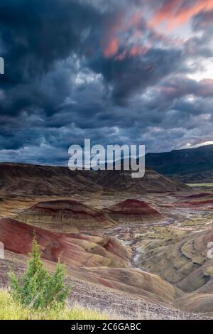 Die Painted Hills sind eine geologische Stätte im Wheeler County, Oregon, die eine der drei Einheiten des John Day Fossil Beds National Monument ist Stockfoto