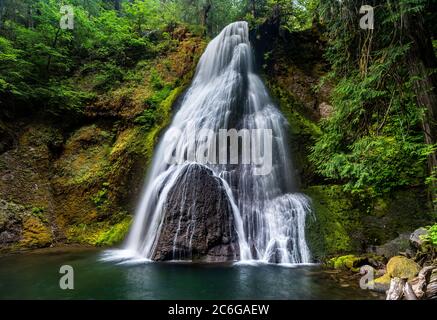 Yakso Falls ist ein 70 Meter hoher Wasserfall am Little River in der Kaskadenkette östlich von Roseburg im US-Bundesstaat Oregon Stockfoto