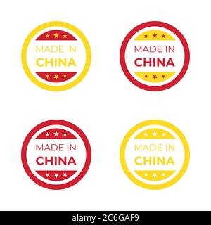 Hergestellt in China Zeichen Vektor Symbol Design Illustration für Business-Produkt-Etikett und Aufkleber, traditionelle rote und gelbe chinesische Flagge Farbe Stock Vektor