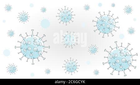 Covid-19 Coronavirus-Gruppe in hellblauer Farbe, schwimmend in einem Raum mit weißem Hintergrund. Vektorbild Stock Vektor