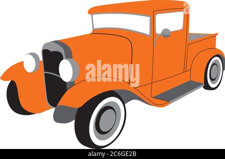 1930er Jahre klassischer orange Pickup-Truck mit Kotflügeln und Trittbrettern. Stock Vektor