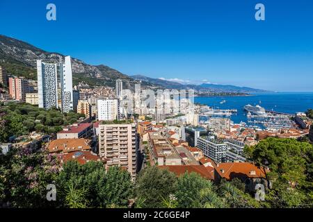 Panoramablick auf Monte Carlo in einem Sommertag, Monaco Stockfoto