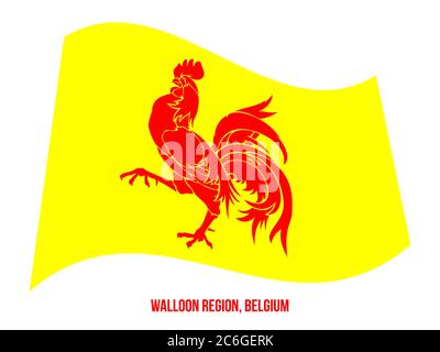 Region Wallonien, Belgien Flagge schwenkten Vector Illustration auf weißem Hintergrund. Region Flagge von Belgien. Die richtige Größe, Proportion, Farben. Stock Vektor