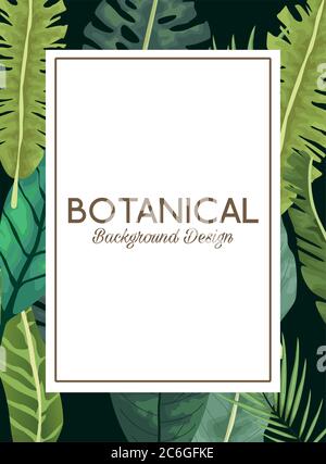 Tropische Blätter in quadratischen Rahmen und Schriftzug botanischen Hintergrund Design Vektor Illustration Design Stock Vektor