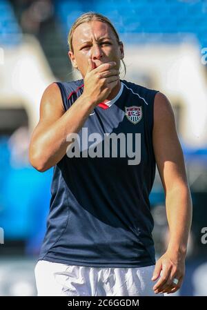 14. September 2007:Abby Wambach aus den USA vor dem Spiel gegen Schweden, ein 2-0 USA-Sieg im zweiten Spiel der FIFA Frauen-Weltmeisterschaft in Chengdu, Stockfoto