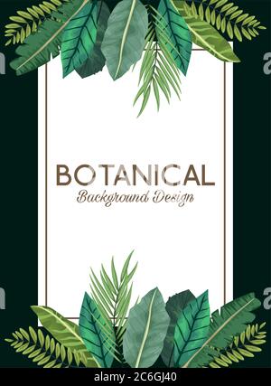 Tropische Blätter in quadratischen Rahmen und Schriftzug botanischen Hintergrund Design Vektor Illustration Design Stock Vektor