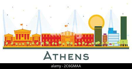 Athen Griechenland City Skyline mit farbigen Gebäuden isoliert auf Weiß. Vektorgrafik. Stock Vektor