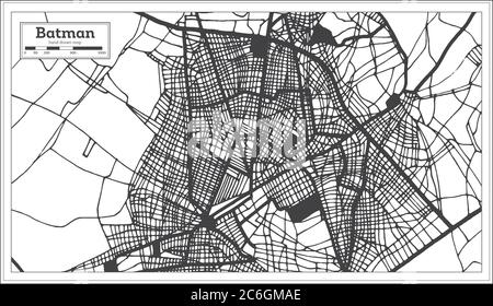 Batman Türkei Stadtplan in Schwarz und Weiß Farbe im Retro-Stil. Übersichtskarte. Vektorgrafik. Stock Vektor