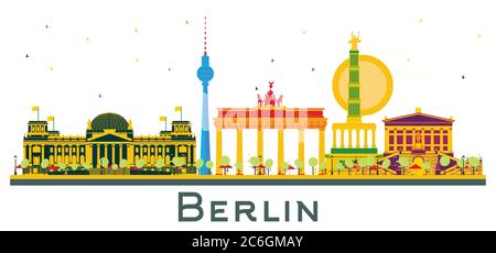 Berlin Deutschland City Skyline mit farbigen Gebäuden isoliert auf Weiß. Vektorgrafik. Business Travel und Tourismus Konzept. Stock Vektor