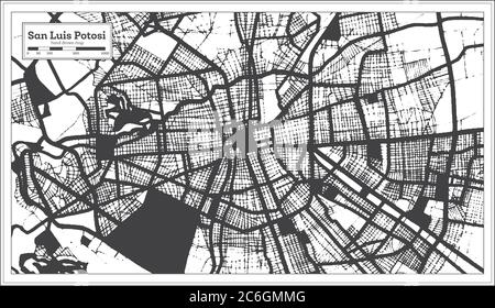 San Luis Potosi Mexico Stadtplan in Schwarz und Weiß im Retro-Stil. Übersichtskarte. Vektorgrafik. Stock Vektor