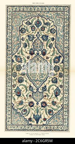 Wandfliesen aus Keramik, verziert mit Blumen und Laub im Grab des Sultans Murad III., osmanischen Sultans, hergestellt in Iznik, Türkei, 1546-1595. Turbe du Sultan Mourad III ein Konstantinopel. Wandgemälde mit Wandbild. Isnik (Vers 1574-1595) Pochor (Schablone) handkolorierte Lithographie aus Alexandre Raymond’s Faience Decorative de la Vieille Turquie, Decorative Pottery from Ancient Turkey, Editions Albert Morance, Paris, 1927. Stockfoto