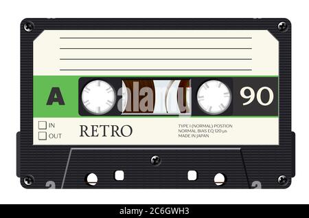 Kassette mit retro Label als "Vintage" Objekt für 80s revival Mix Tape design Stock Vektor