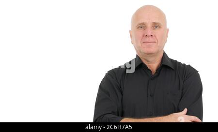 Businessman-Präsentation in einem Firmeninterview, businessperson Image trägt ein legeres schwarzes Hemd Stockfoto