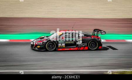 Oschersleben, Deutschland, 28. April 2019: Der deutsche Rennfahrer Arlind Hoti fährt den Audi R8 LMS während des GT MASTERS Autorennen in der Motorsport Arena Stockfoto