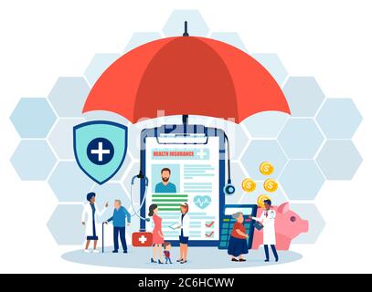 Vektor von älteren und jungen Menschen von der Krankenversicherung durch medizinisches Personal unterstützt Stock Vektor