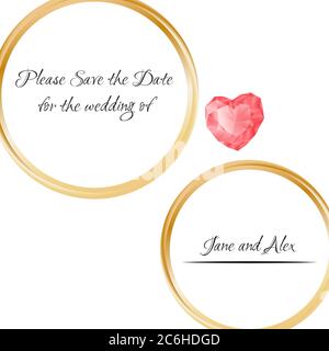 Eheringe. Speichern Sie Die Einladungskarte Für Das Datum. Vektor-Illustration Isoliert Auf Weißem Hintergrund Mit Schriftzug Stock Vektor