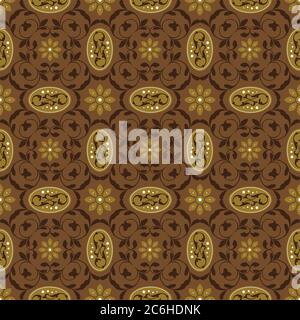 Einzigartige Motive im Kawung Batik Design mit dunkelbrauner Farbe Stock Vektor