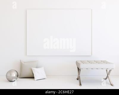 Innenmodell 3d in weiß mit leerem Rahmen Stockfoto