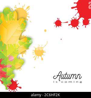 Herbstkonzept. Helles Orange und rot Aquarell gemalt Herbst Eiche Blatt Vektor Hintergrund. Vorlage für Poster, Postkarte, Banner, Design, Web Stock Vektor