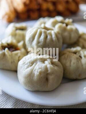 Eine Nahaufnahme von chinesischen Schweinebsbuns - Bao Stockfoto