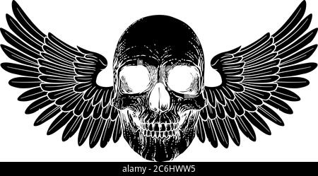 Winged Skull Vintage Holzschnitt Abbildung Stock Vektor