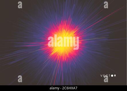 Hintergrund mit Explosion. Starburst dynamische Linien. Solar oder Starlight Emission. 3d-futuristische Technologie Stil. Vector Illustration. Stock Vektor