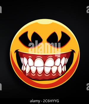 Teufel Emoticon. Lächeln Sie Emoji Horror Stockfoto