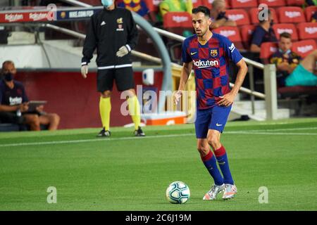 BARCELONA, SPANIEN - 23. JUNI: Sergio Busquets vom FC Barcelona während des HE Liga-Spiels zwischen FC Barcelona und RCD Espanyol am 08. Juli 202 in Camp You Stockfoto