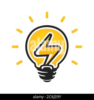 Zeichen der Elektrizität in Glühbirne. Logo für Energievektoren. Stromsymbol. Isoliert auf weißem Hintergrund Stock Vektor