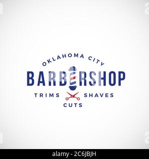 Retro Barbershop Abstraktes Vektor-Zeichen, Emblem oder Logo-Vorlage. Vintage Typografie und Barbers Pole. Stock Vektor