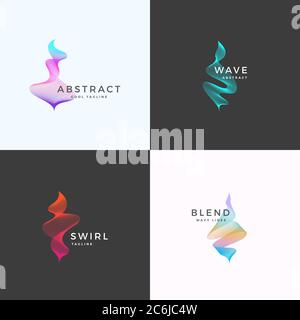 Abstrakte Vektormischung Wavy Symbol, Zeichen oder Logo Vorlagen. Elegante geschwungene Linien mit hellen, bunten Farbverlauf. Stock Vektor