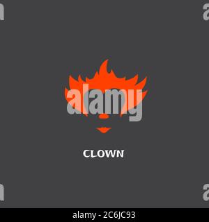 Rote Clown Haare, Nase und Lippen abstrakte Vektor-Zeichen Emblem oder Logo-Vorlage. Flat Style Maske Konzept mit moderner Typografie. Stock Vektor