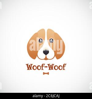 Woof-Woof Vektor-Zeichen-Emblem oder Logo-Vorlage. Niedliche Beagle Hundegesicht in Flat Style Konzept. Gut für Haustiere Pflegeprogramme, Geschäfte und Geschäfte. Stock Vektor