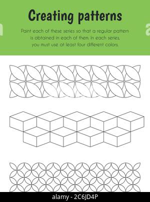 Erstellen von Mustern Schulungsblatt. Primäres Modul für Logik-Argumentation. 5-6 Jahre alt. Serie Für Schulungsblätter Stock Vektor