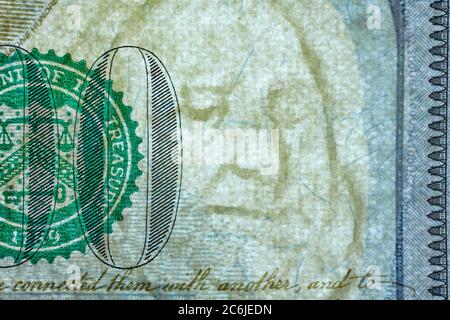 Bild von Benjamin Franklin, dem Wasserzeichen auf 100 US-Dollar Banknote (2009 A-Serie). Stockfoto