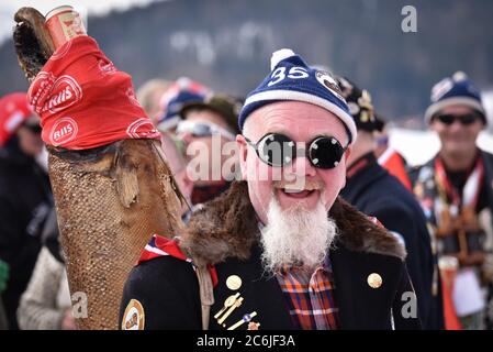 Norwegische Skifans bei den Nordischen Weltmeisterschaften, Seefeld, Österreich, 2019. Stockfoto