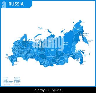 Die detaillierte Karte des Russland mit Regionen oder Staaten und Städte, Hauptstädte. Russische Föderation Stock Vektor