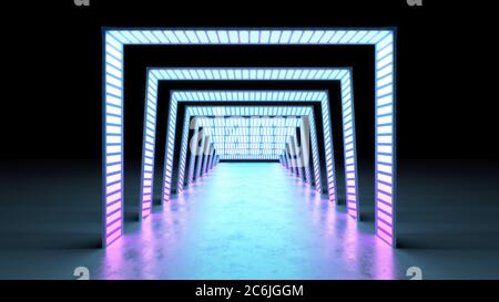 Abstrakt minimal Hintergrund glühende Linien Tunnel Neonlichter 3d Rendern Stockfoto